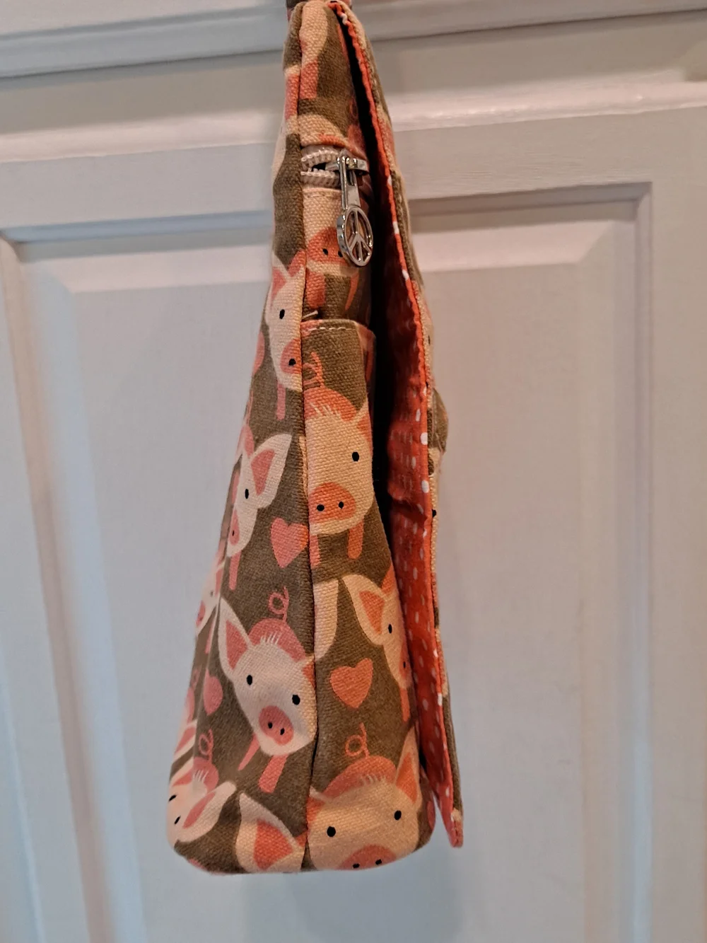 bungalow 360 Pink & Tan Piglet Small Messenger Cotton Canvas Crossbody Bag